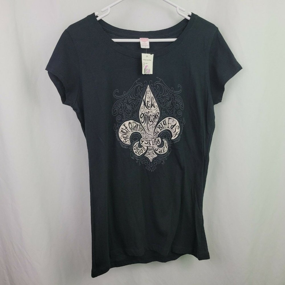NWT Duck Co. New Orleans Fleurdelis Black Tshirt Women's Top Shirt L